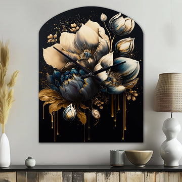 Blue And Gold Tulips III - Asymmetric Metal Wall Clock